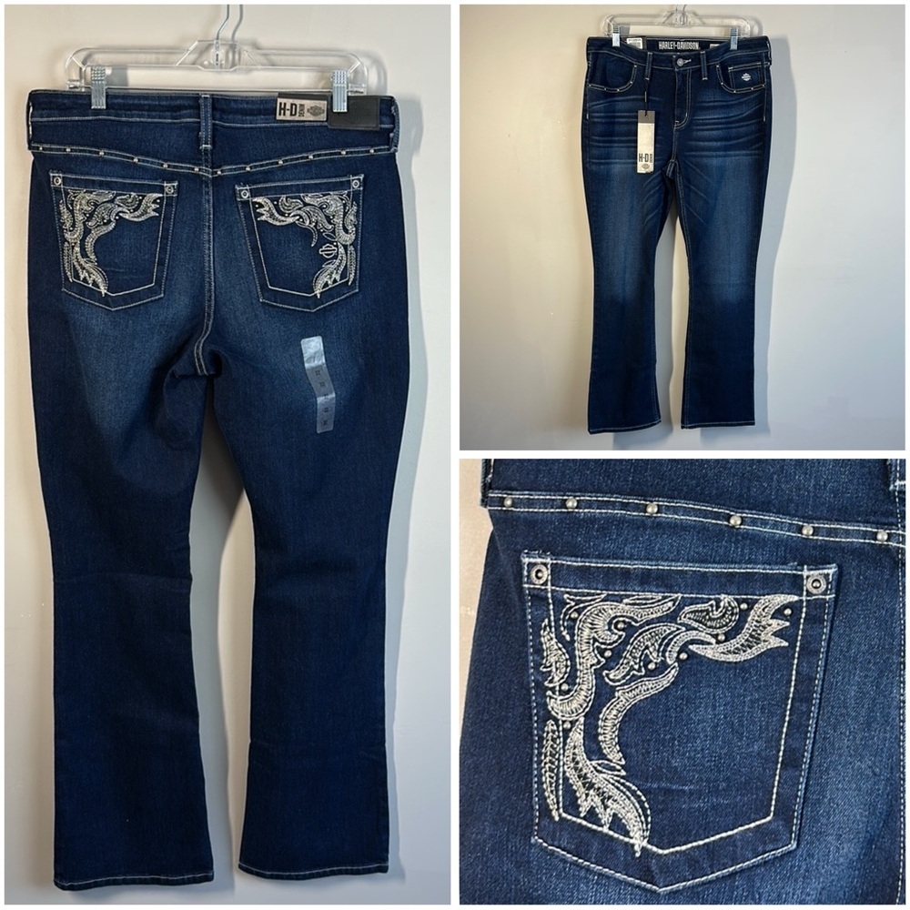 NWT Harley Davidson HD Women’s‎ Embroidery Curvy Bootcut Stretch Jeans Size 32